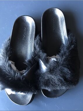 Vince Black Faux Fur Slide Mules